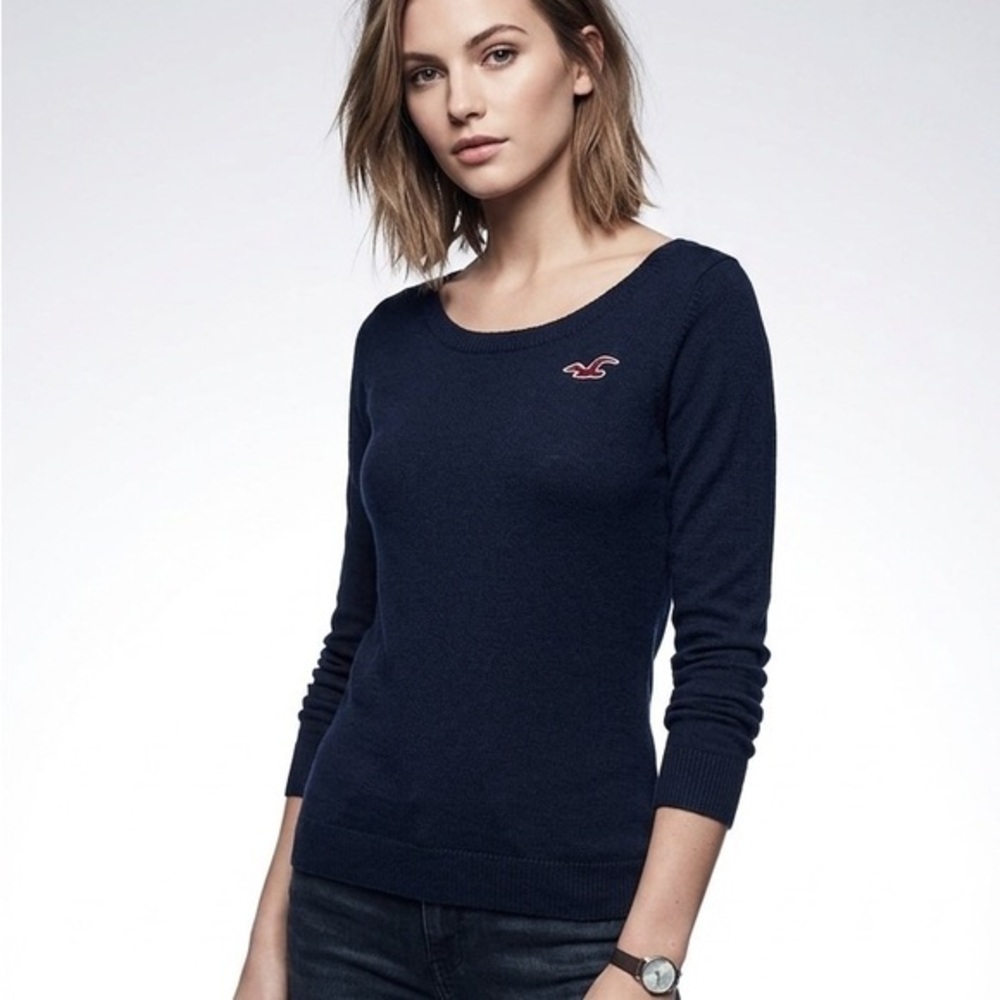Hollister Navy Blue Pullover Knit Sweater Size Extra Small Cotton Blend